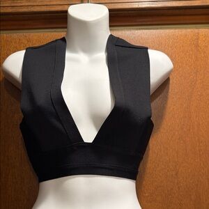 Black Deep V Crop Top